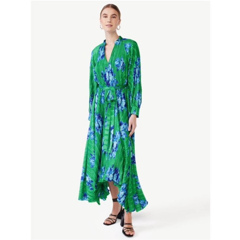 Scoop Vibrant Green and Blue Floral Long Sleeve Dress
